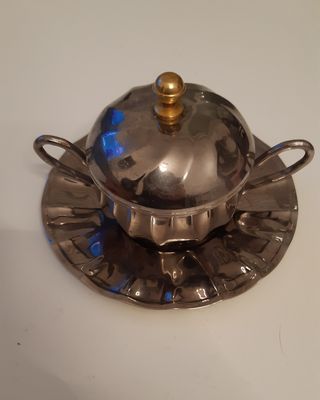 Zuccheriera vintage metallo silver con piattino