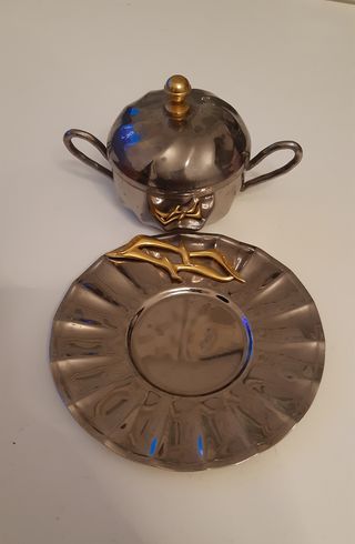 Zuccheriera vintage metallo silver con piattino