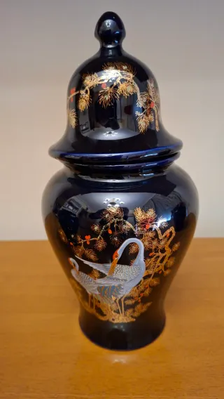 Juego 3 Jarrones Porcelana Azul y Dorado