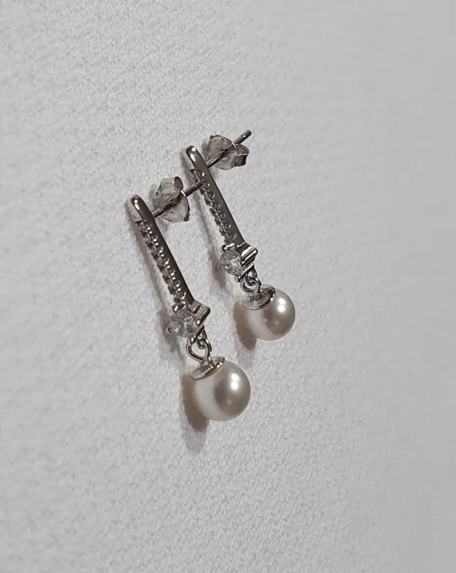 Pendientes Oro Blanco y Perlas Swarovski