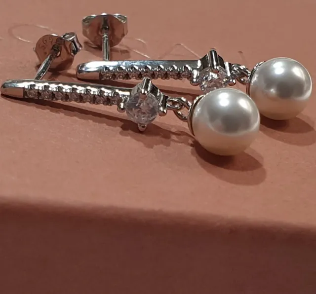 Pendientes Oro Blanco y Perlas Swarovski