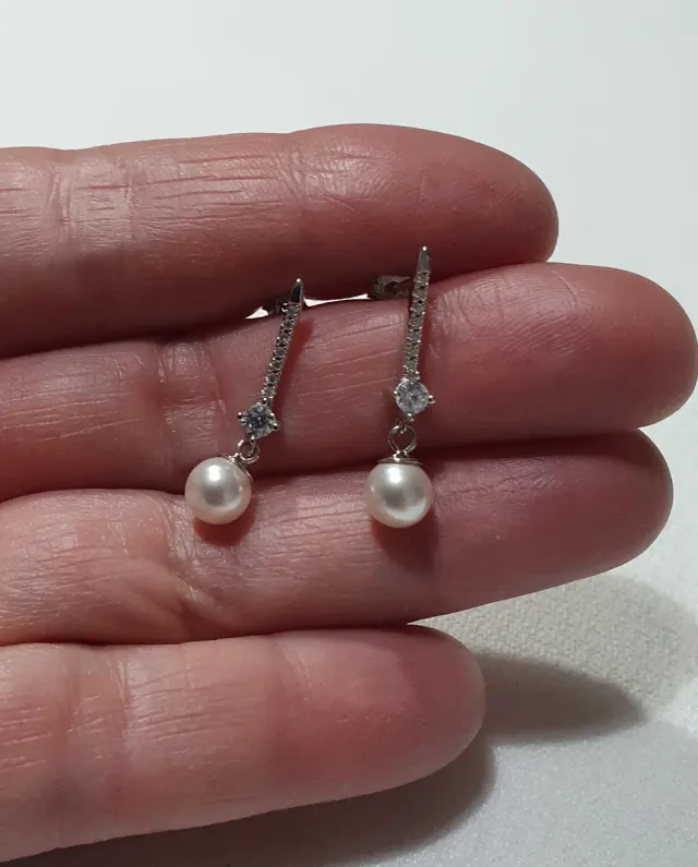 Pendientes Oro Blanco y Perlas Swarovski