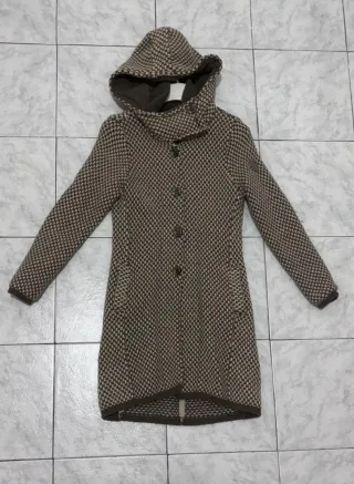 Cappotto donna con cappuccio beige/marrone