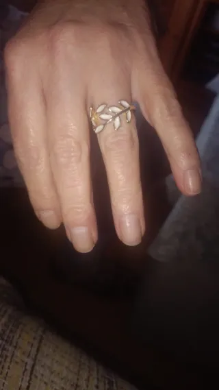 Anillo dorado con ramas blancas
