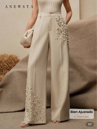 Pantalón Beige Pedrería Talla S