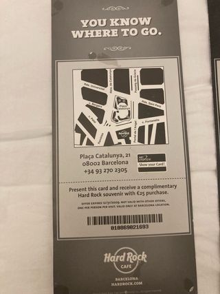 Hard Rock Cafe Barcelona y Paris Guitar Cards