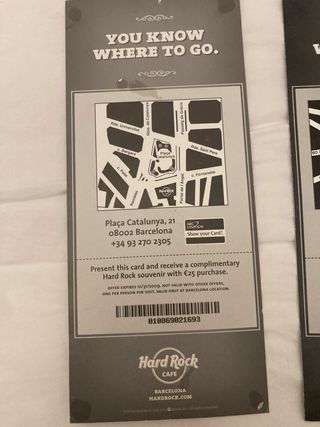 Hard Rock Cafe Barcelona y Paris Guitar Cards
