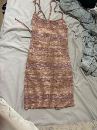 Vestido mujer beige y rosa