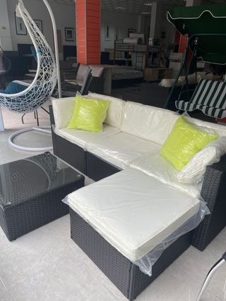 Conjunto Muebles Jardín Ratán y Cristal