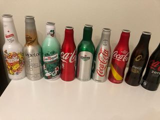 Lote di bottiglie da collezione Coca-Cola, Heineken, San Miguel, Maeloc, Listen to your heart, Martini