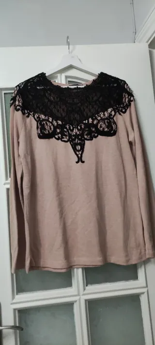 Jersey mujer encaje negro beige