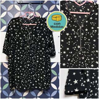 Blusa negra estrellas blancas cremallera doble