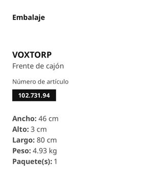 Frente cajón VOXTORP IKEA blanco mate 80x40