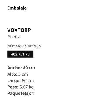 Frente Cajón VOXTORP IKEA blanco mate 40x80