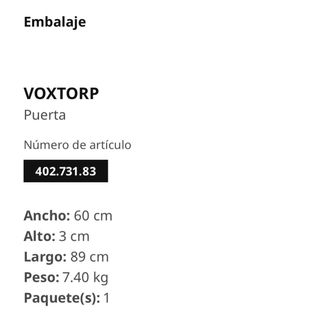 Puerta VOXTORP  IKEA blanco mate 60x80