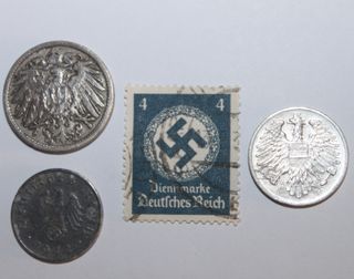 Lote monedas y sello Alemania Nazi 1942