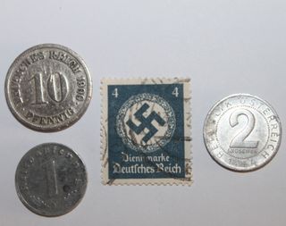 Lote monedas y sello Alemania Nazi 1942