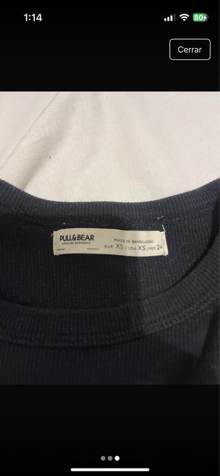 Top Bershka manga corta negro talla XS