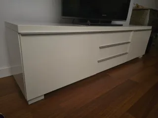 Mueble TV Ikea Bestå Burs blanco alto brillo