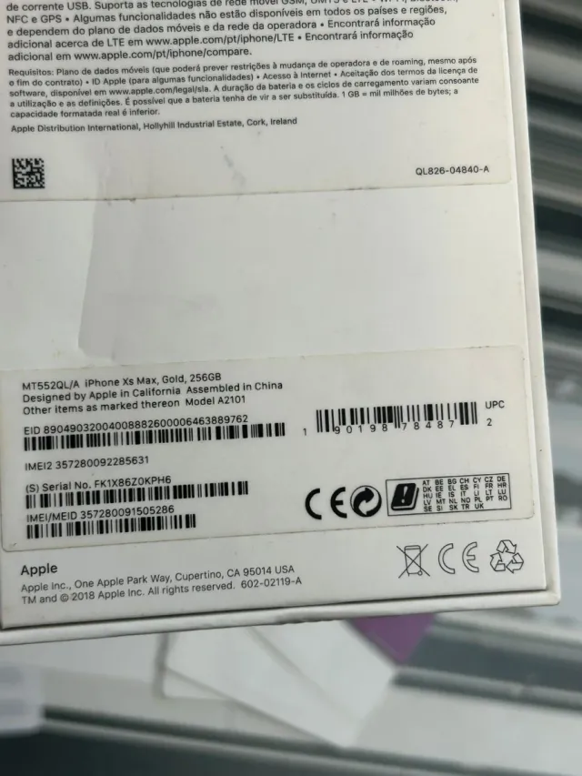 Caja vacía para iPhone XS Max 256 Gb Gold