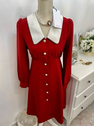 Vestito Vero Moda rosso con colletto bianco