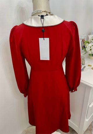 Vestito Vero Moda rosso con colletto bianco