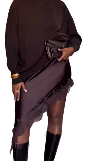 Vestido satinado lencero marrón chocolate  encaje