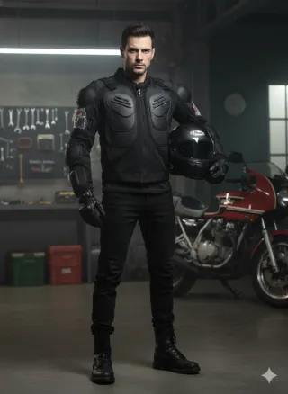 Chaqueta Motera Negra con Protecciones