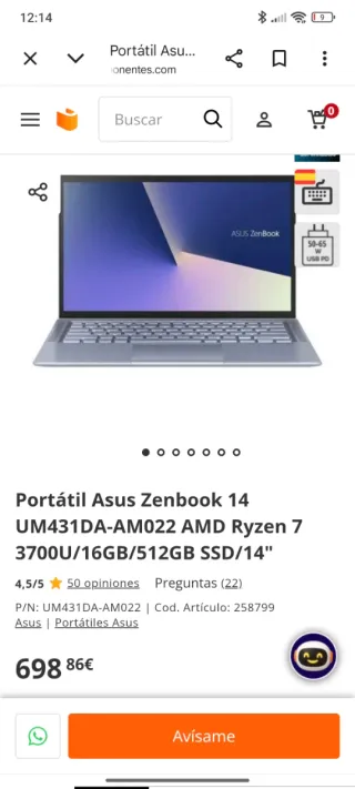 Asus Zenbook 14" UM431DA 16GB RAM 512GB SSD
