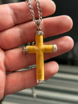 Cruz pectoral hueso y cantoneras en plata vintage