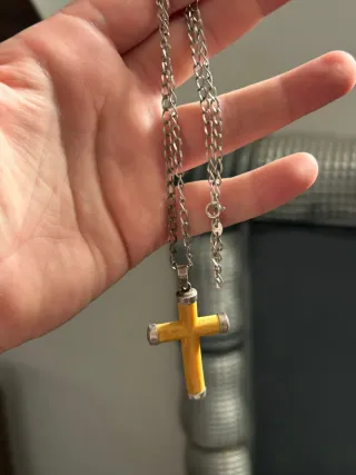 Cruz pectoral hueso y cantoneras en plata vintage