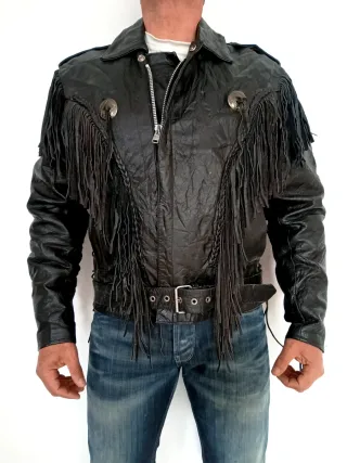 Cazadora con flecos trampero cuero auténtico M/L