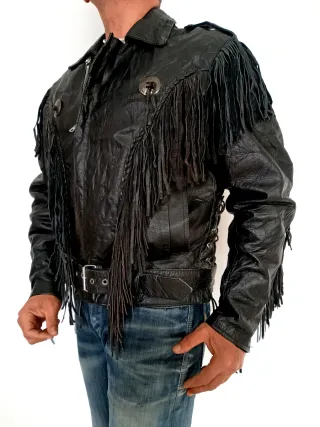 Cazadora con flecos trampero cuero auténtico M/L