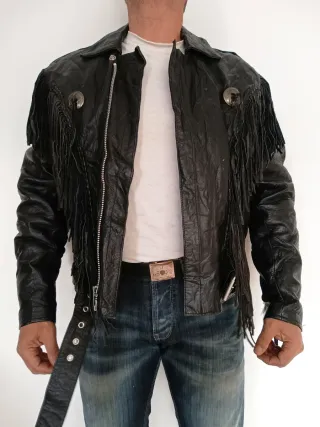 Cazadora con flecos trampero cuero auténtico M/L