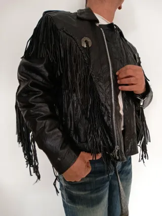 Cazadora con flecos trampero cuero auténtico M/L