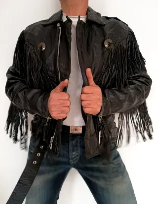 Cazadora con flecos trampero cuero auténtico M/L