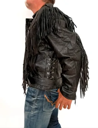 Cazadora con flecos trampero cuero auténtico M/L