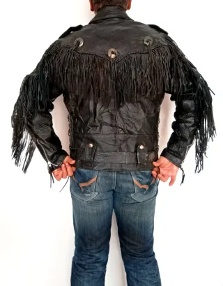 Cazadora con flecos trampero cuero auténtico M/L