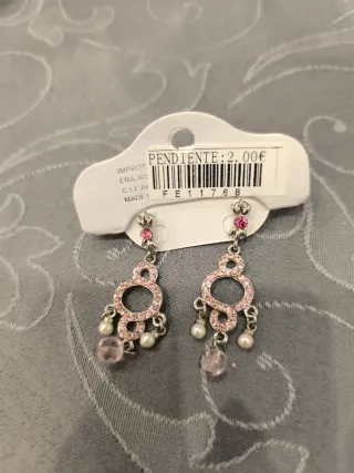 Pendientes bisutería plateados y rosas