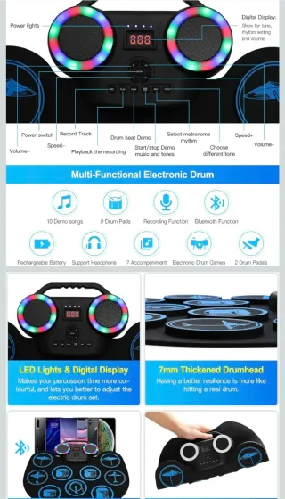 Batería Electrónica Portátil Digital Drum