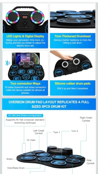 Batería Electrónica Portátil Digital Drum