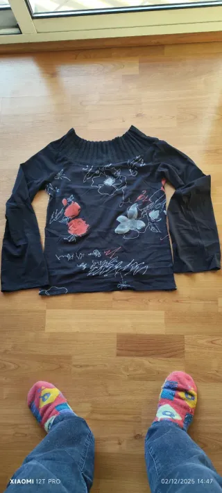 Blusa mujer estampada negra multicolor