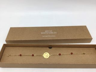 pulsera oro 18k con piedra con coral