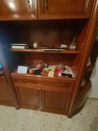 Mueble de salón de madera y cristal