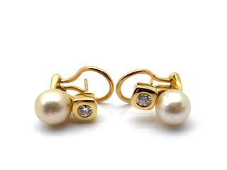 pendientes oro 18k con piedra con diamante,perla