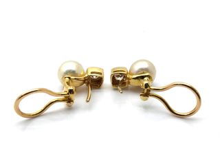 pendientes oro 18k con piedra con diamante,perla