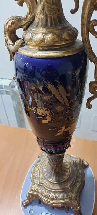 Jarrón Antiguo  Cerámica Azul Ánfora