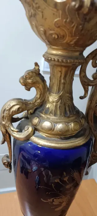 Jarrón Antiguo  Cerámica Azul Ánfora