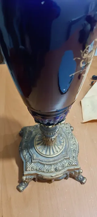 Jarrón Antiguo  Cerámica Azul Ánfora