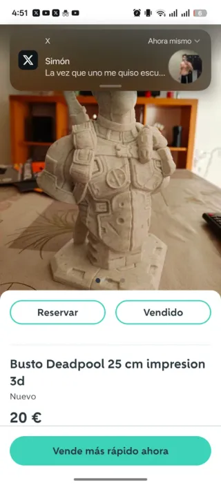 Busto Deadpool 25 cm Impresión 3D